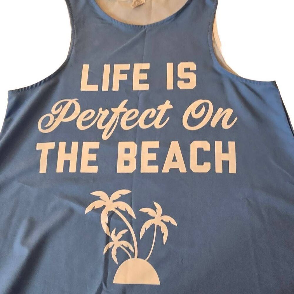 Womens Sleeveless Life Is Better On The Beach Graphic Cover-up Dress Blue Large